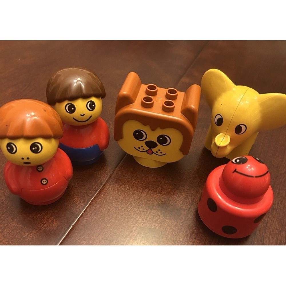 Lego Primo Duplo 5 Pc Lot Red Boy Blue Boy Elephant Ladybug Fox